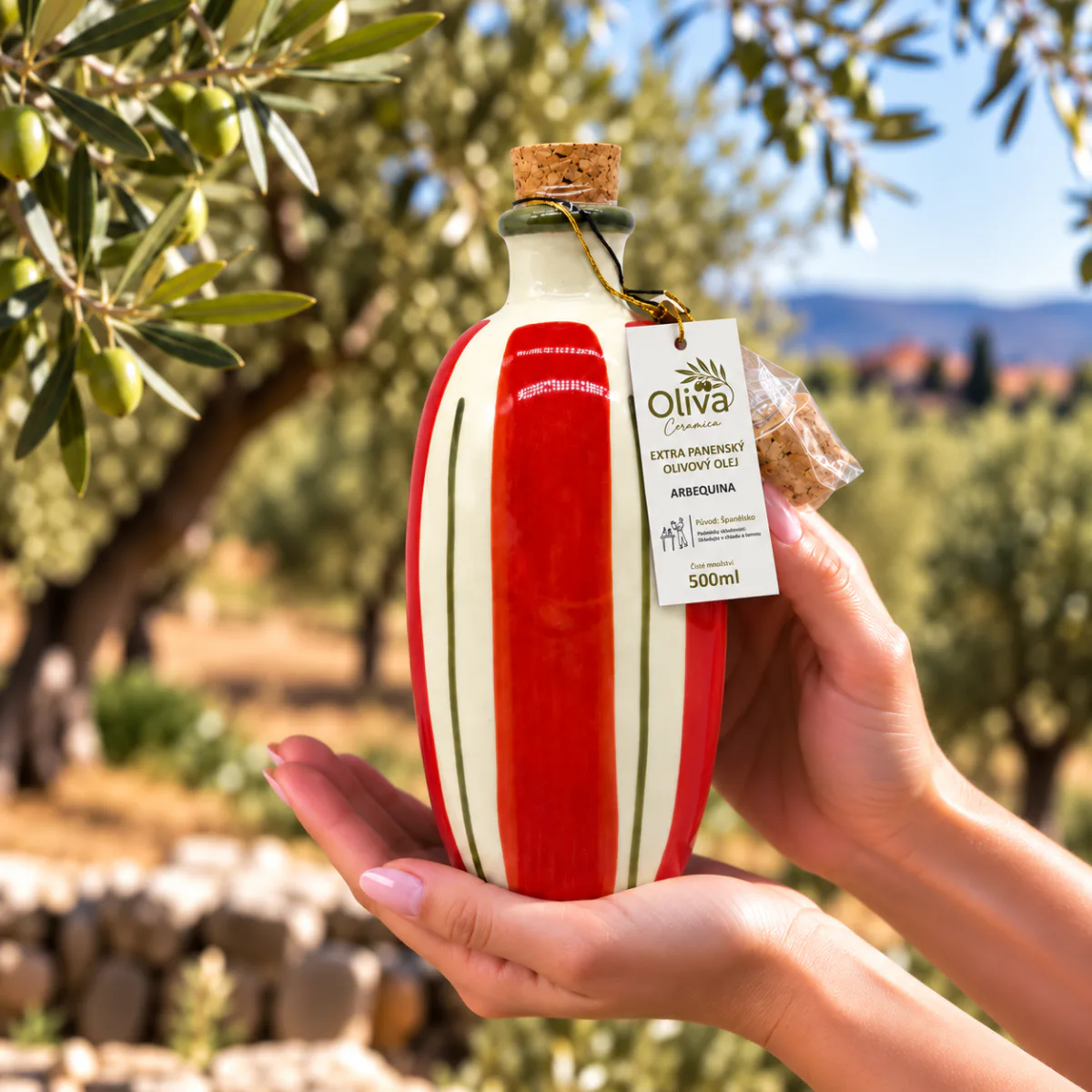 Červené pruhy – produkt v rukou
